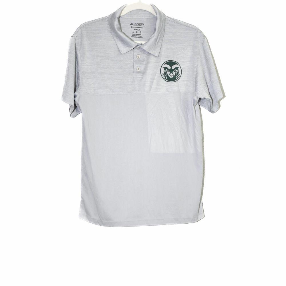 Augusta Mens Light Gray Poly Golf Shirt Logo Buttons Collared Short Sleeve Sz M